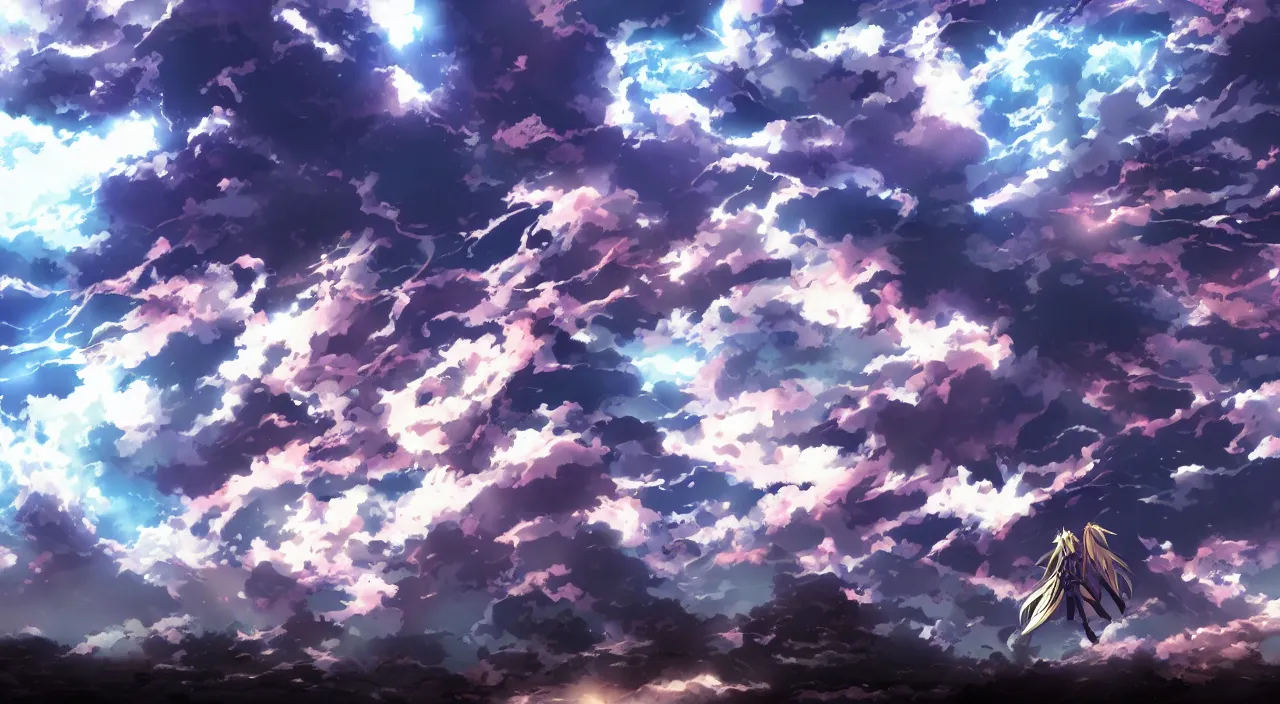 Image similar to a fracture in the sky, filling the sky with demons, anime style,