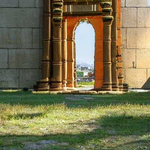 Image similar to a temple is visible through a portal