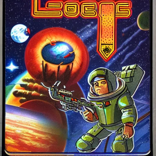 Prompt: video game box art of a commodore 6 4 game called space legion 2.