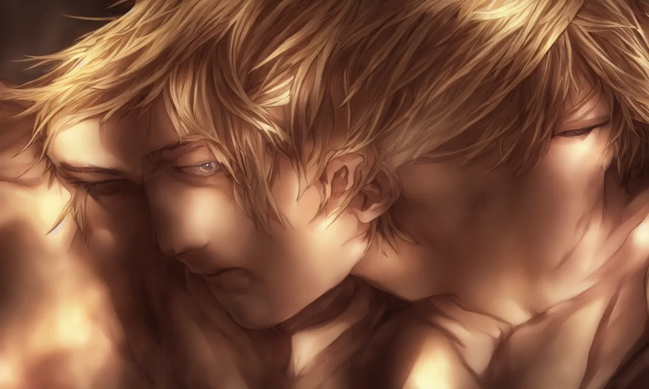 Prompt: blonde boy with golden eyes wearing a brown cape, anime screenshot, mappa studio artstyle, hyper realistic, pale skin, 4 k, rule of thirds, extreme detail, detailed drawing, trending artstation, hd, fantasy, realistic lighting, sharp focus, backlit