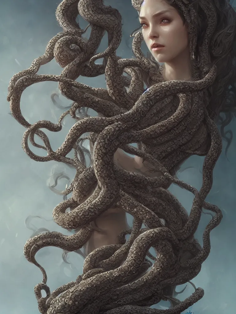 Prompt: desirable medusa, fantasy, intricate, elegant, highly detailed, digital painting, artstation, concept art, matte, sharp focus, illustration, art by artgerm and Greg Rutkowski