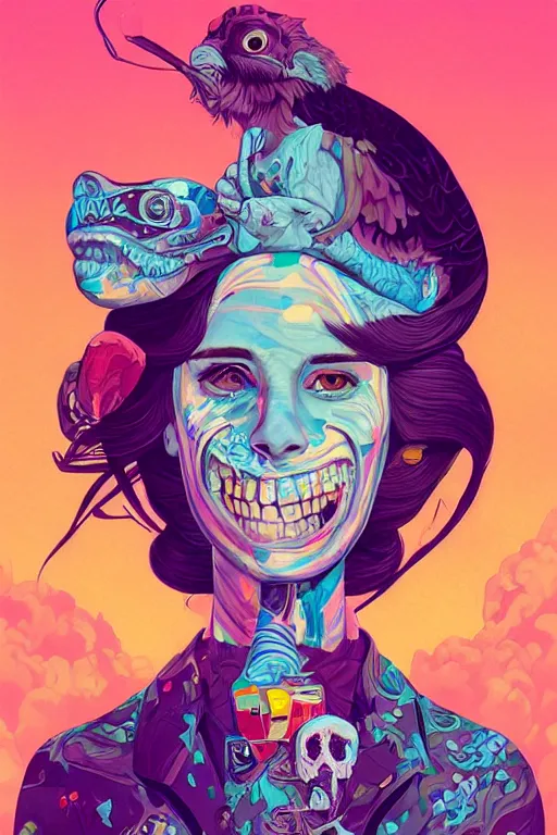 Image similar to a dead human smiling cute, tristan eaton, victo ngai, artgerm, rhads, ross draws