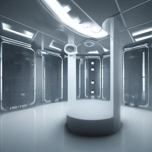 Image similar to futuristic torture room, white, scary, horror,