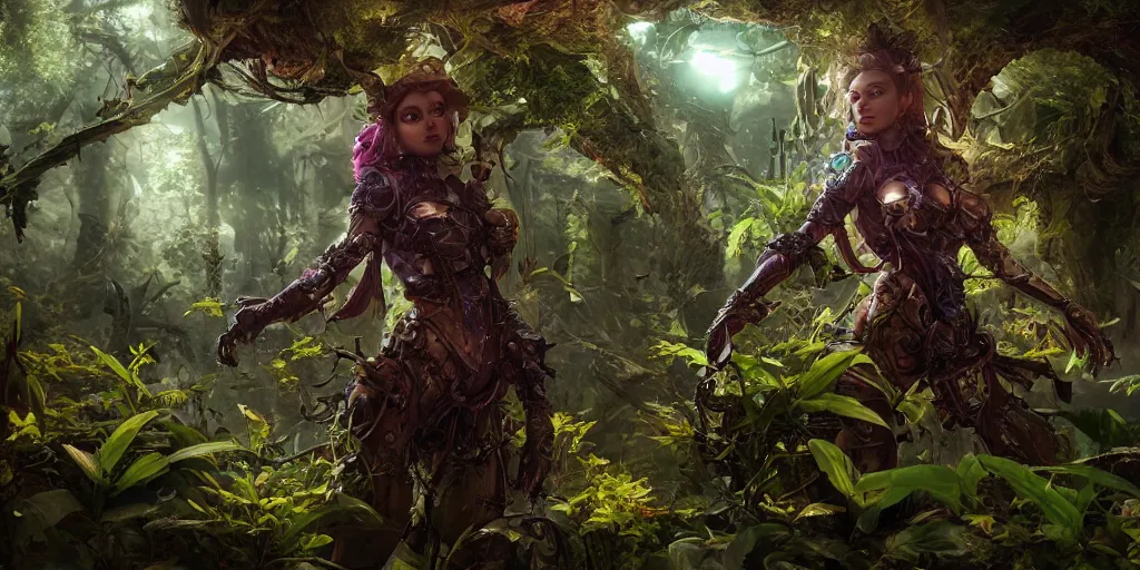 Image similar to hyper detailed female earth mage, high quality character design, action pose : : spotlight, magicpunk, biopunk, forestpunk, forest, mushrooms, high detail, 8 k, oled, shadows, reflections, digital art, official art, octane render, dynamic camera angle, unreal engine, dollpunk