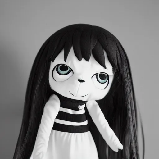 Prompt: cute fumo plush of a girl with a dark secret, black and white, lit from below, vray