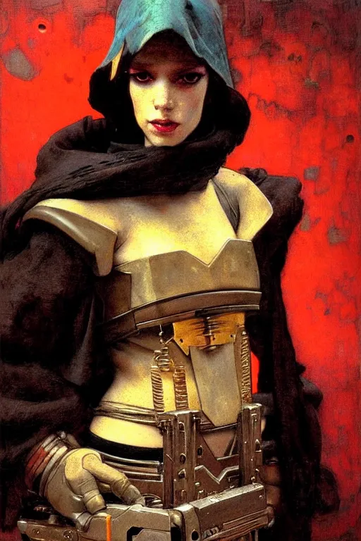 Image similar to full character portrait max mad cyberpunk warhammer 4 0 k, tech priest not the girl with the pearl earring character design, painting by gaston bussiere, katsuya terada, wyeth, greg rutkowski, barlowe, craig mullins, ( ( ( ( ( vermeer ) ) ) ) ), frank frazetta, mucha, tom of finland, trending on artstation