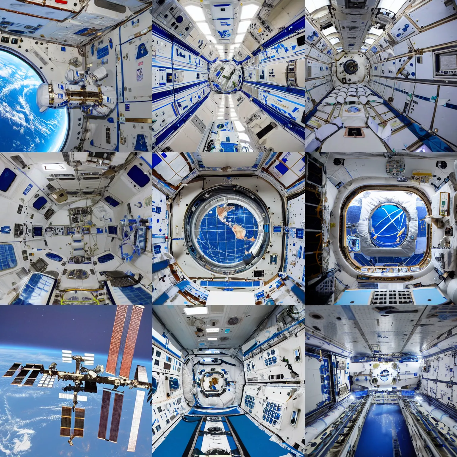 Prompt: The interior of the international space station full of water