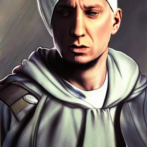 Image similar to eminem as a middle eastern man wearing a turban, yoji shinkawa