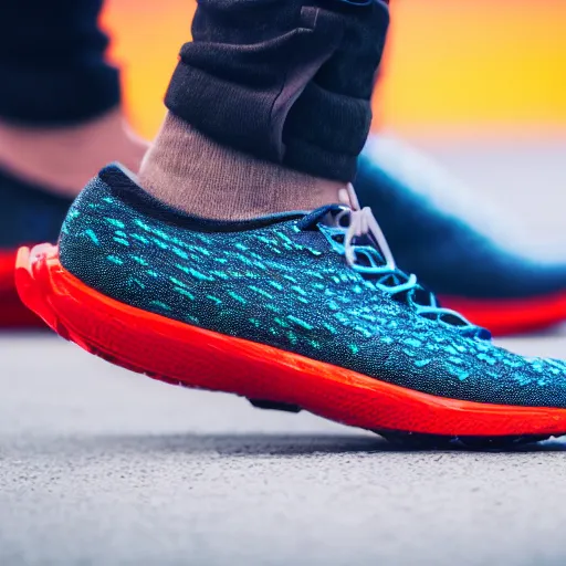 Image similar to high quality presentation photo of concept running shoes inspired by aliens , photography 4k, f1.8 anamorphic, bokeh, 4k, Canon, Nikon