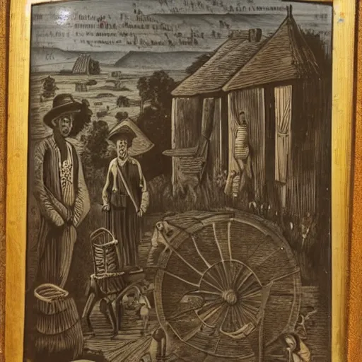 Image similar to 1 9 th century engrave of village life