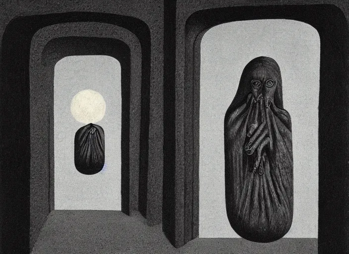 Image similar to imprisoned ancient eldritch female goddess by gertrude abercrombie