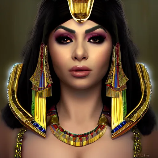 Prompt: portait egyptian princess cleopatra as haifa wehbe, centred, very long hair, charmed sexy look, hd, unreal engine, art painting, final fantasy style, amazing background theme