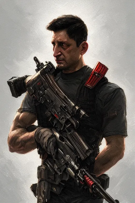 Prompt: volodymyr zelensky as punisher, portrait, highly detailed, digital painting, artstation, concept art, smooth, sharp focus, illustration, cinematic lighting, art by artgerm and greg rutkowski and alphonse mucha