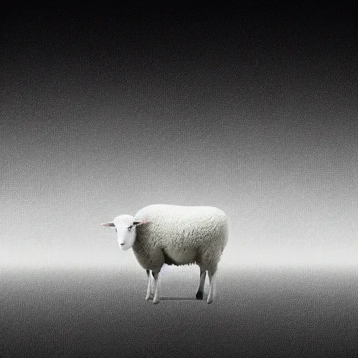 Image similar to digital art of a white sheep in dark space