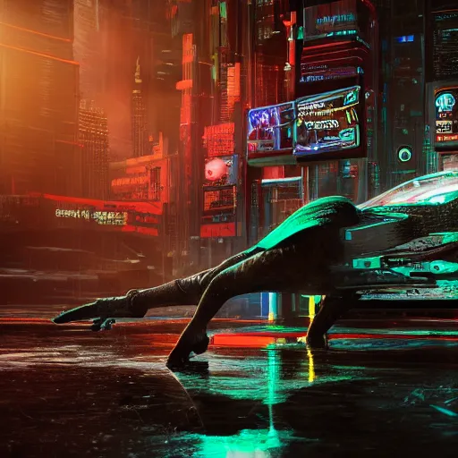 Prompt: full body pose, hyperrealistic photograph of a cyberpunk kitten, dim volumetric lighting, 8 k, octane beautifully detailed render, extremely hyper detailed, intricate, epic composition, cinematic lighting, masterpiece, trending on artstation, very very detailed, stunning, hdr, smooth, sharp focus, high resolution, award, winning photo, dslr, 5 0 mm