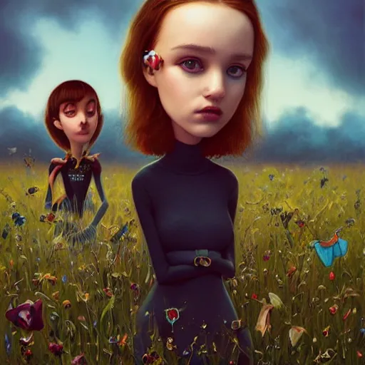 Image similar to Lofi portrait in a field, Pixar style by Tristan Eaton and Stanley Artgerm and Tom Bagshaw and Tim Burton