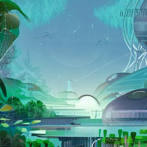 Image similar to beautiful happy picturesque charming organic futuristic sci - fi town in harmony with nature. water and plants. beautiful light. grainy and rough. soft colour scheme. beautiful artistic vector graphic design art by lurid. ( 2 0 2 2 )