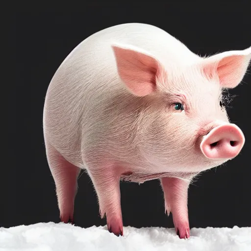 Prompt: « snow equipped pig cartoon emotion, white background »