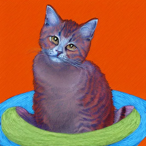 Prompt: A fuzzy orange cat sitting on planet earth, memphis style, digital art
