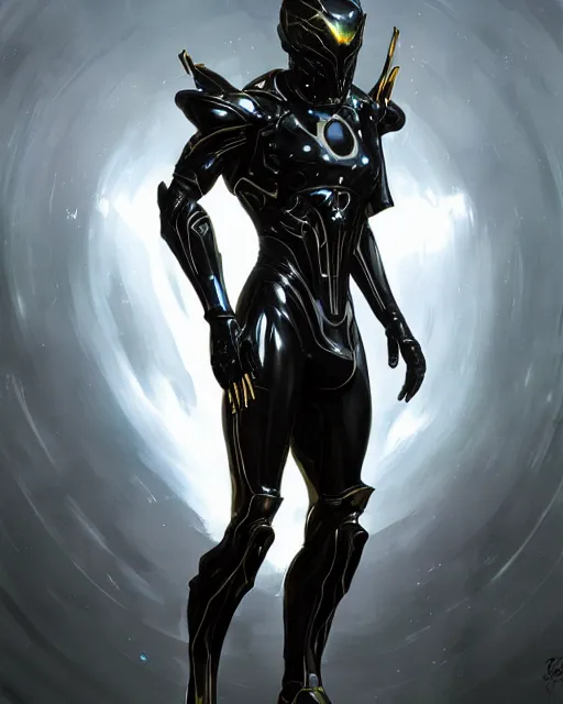 Prompt: iridescent sinewy smooth muscular male warframe sleek glossy black pearlescent scifi armor with smooth black featureless helmet, by greg rutkowski, mark brookes, jim burns, tom bagshaw, magali villeneuve, trending on artstation