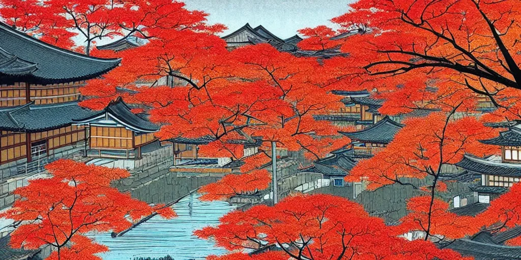 Image similar to 🍁 🌅 ⛩ 🍂. shin - hanga.