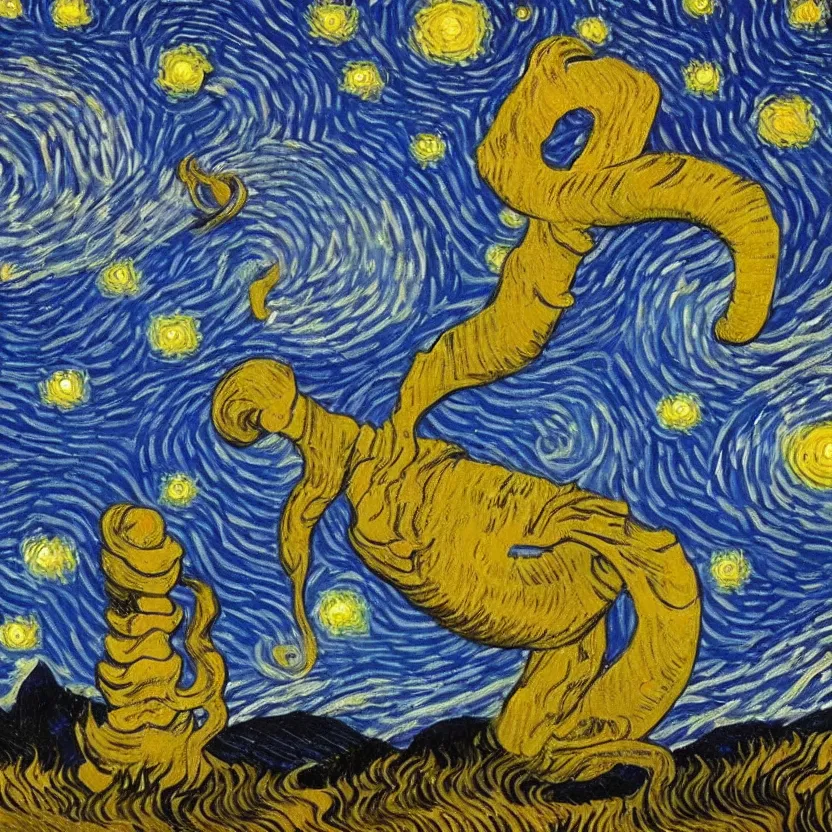 Prompt: An oil painting of the Indian god Shiva in the style of Starry Night by Vincent van Gogh