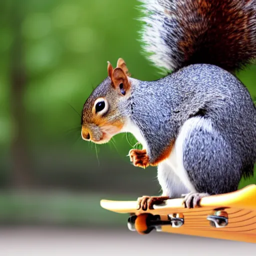 Prompt: a photo of a squirrel on a skateboard