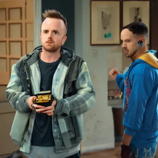 Image similar to Jesse Pinkman doing a fortnite dance