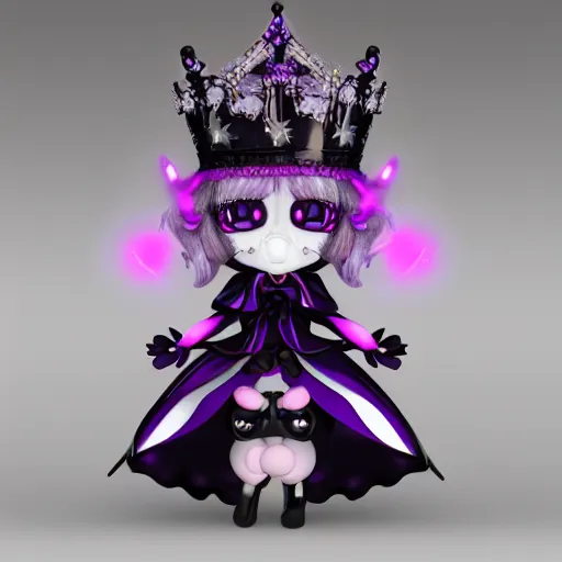 Prompt: cute fumo plush of a elaborately dressed gothic punk princess in black and purple regalia, crown, outline glow lens flare, vray