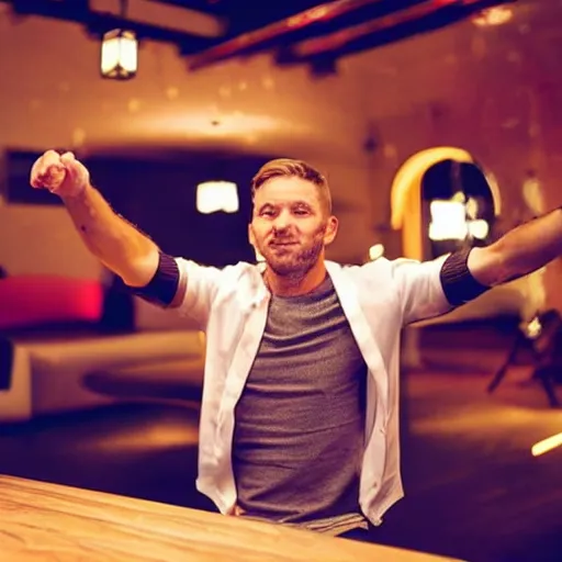 Image similar to photo of a 4 0 year old white man living thinking he's living the best life possible. he looks young for his age. he is at a dance club, it's as if he were in a music video. young woman can be seen dancing around him in a seductive manner.