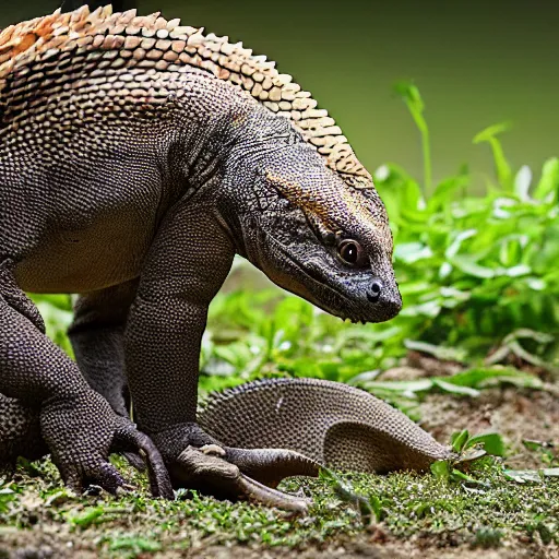 Image similar to a hybrid between a komodo-dragon and a pangolin, national geographic file-photo, photography