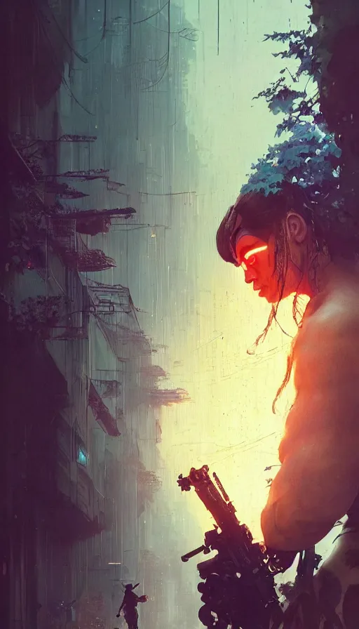 Prompt: altered carbon, jean claude van damme and a young gangster lolita, amazing beauty, visor, neon tattoo, styled hair, decorated traditional japanese ornaments by carl spitzweg, ismail inceoglu, vdragan bibin, hans thoma, greg rutkowski, alexandros pyromallis, perfect face, fine details, realistic shaded