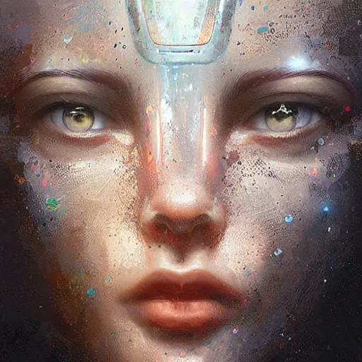 Image similar to a magical robot head, highly detailed, digital painting, smooth, sharp, beautiful face, expressive eyes, art by greg rutkowski and alex gray