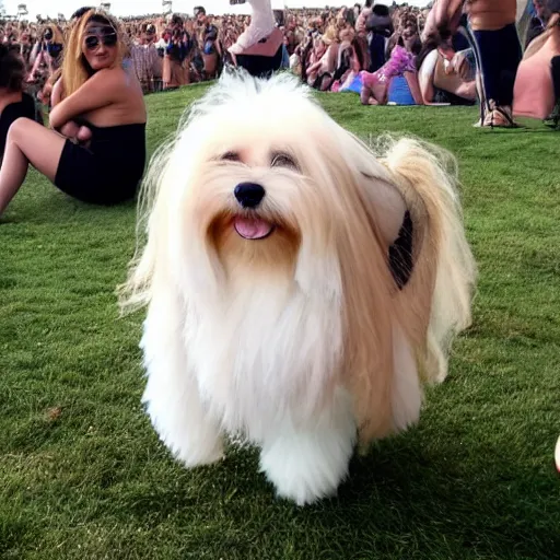 Image similar to cream - colored havanese dog as beyonce at coachella