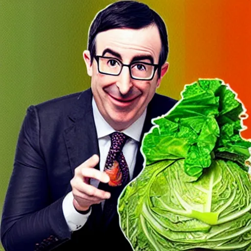 Prompt: john oliver as cabbage, cubism