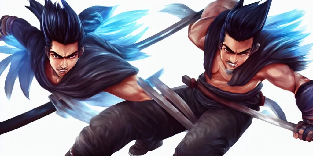 Prompt: Yasuo from League of Legends doing sit-ups, photorealistic, highly detailed, exercise