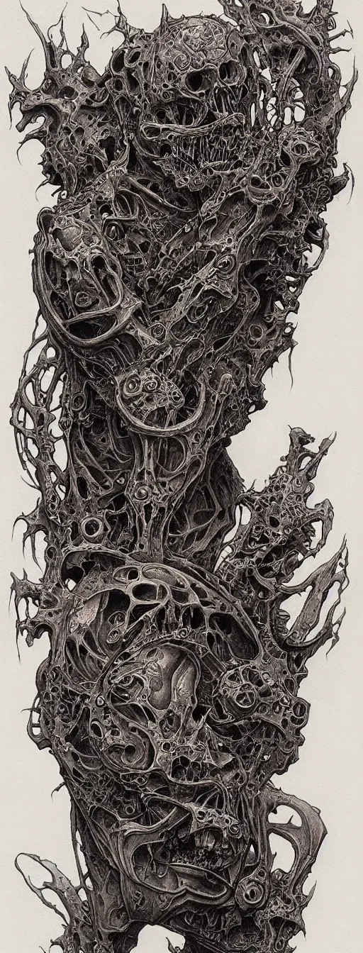 Image similar to highly detailed doom tattoo sleeve concept art drawing, side view, sf biomechanical designs, intricate and stylized infernal designs by zdizslaw beksinski, kilian eng, alphonse mucha