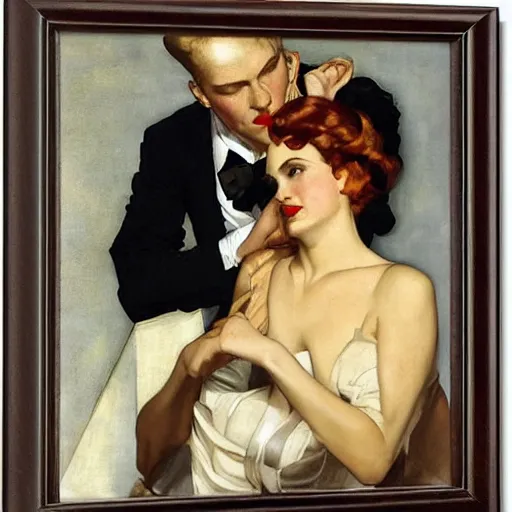 Image similar to master and margarita by j. c. leyendecker, tamara de lempicka