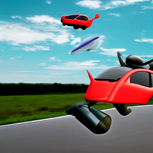 Prompt: flying car going through the sky