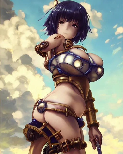 Image similar to portrait Anime Girl in bikini armor steampunk cute-fine-face, pretty face, realistic shaded Perfect face, fine details. Anime. Bioshock steampunk realistic shaded lighting by katsuhiro otomo ghost-in-the-shell, magali villeneuve, artgerm, rutkowski Jeremy Lipkin and Giuseppe Dangelico Pino and Michael Garmash and Rob Rey