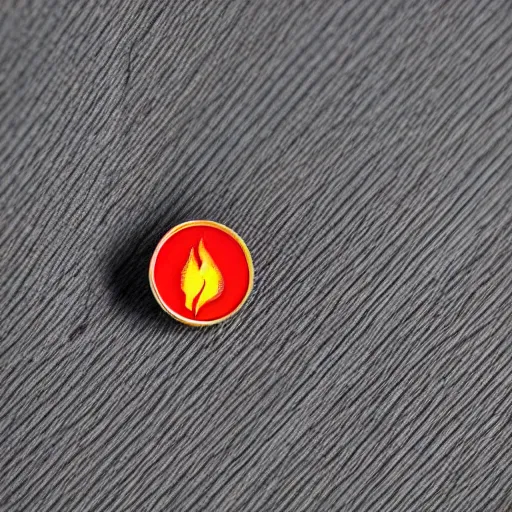 Image similar to a photo of a retro minimalistic fire flames enamel pin, studio lighting, behance