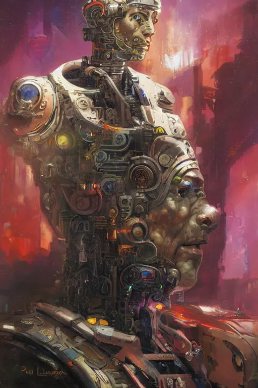 Image similar to a cyberpunk half length portrait of cyborg roman emperor, by paul lehr, jesper ejsing