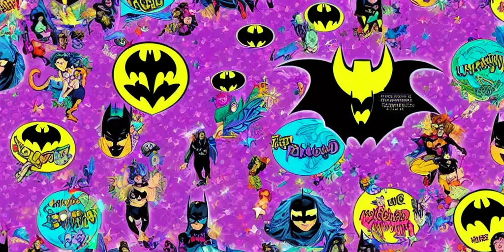 Image similar to batman in the style of lisa frank