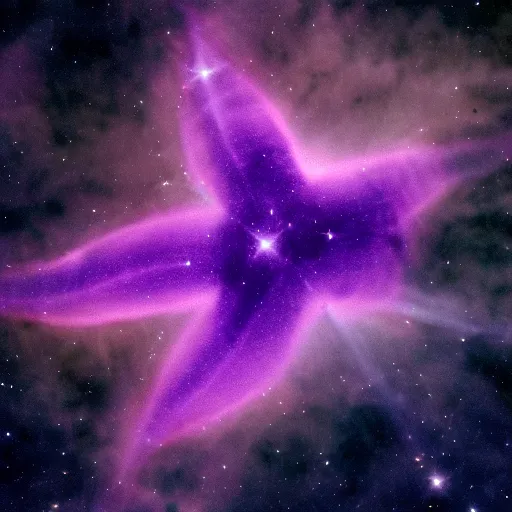 Image similar to a starfish shaped purple nebula, high quality image taken by James Webb telescope