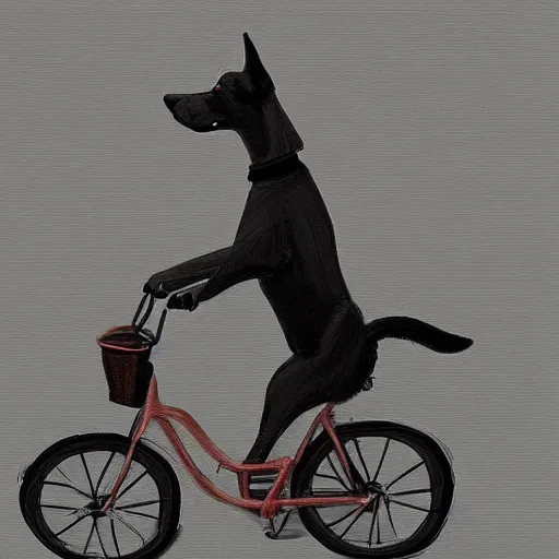 Prompt: artstation digital painting, a dog riding a bike in paris