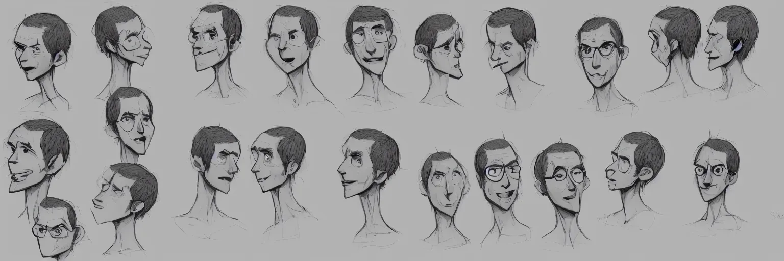 Image similar to character face study of skinny snorexic todd solondz, 2 2 yo, clear faces, emotional, character sheet, fine details, concept design, contrast, kim jung gi, pixar and da vinci, trending on artstation, 8 k, full body and head, turnaround, front view, back view, ultra wide angle