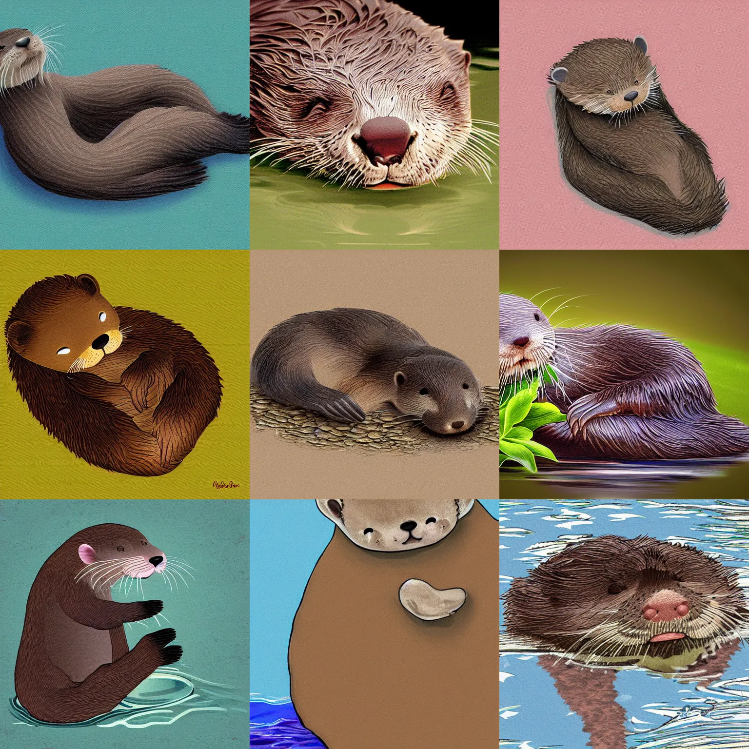 Prompt: cute otter sleeping, digital art