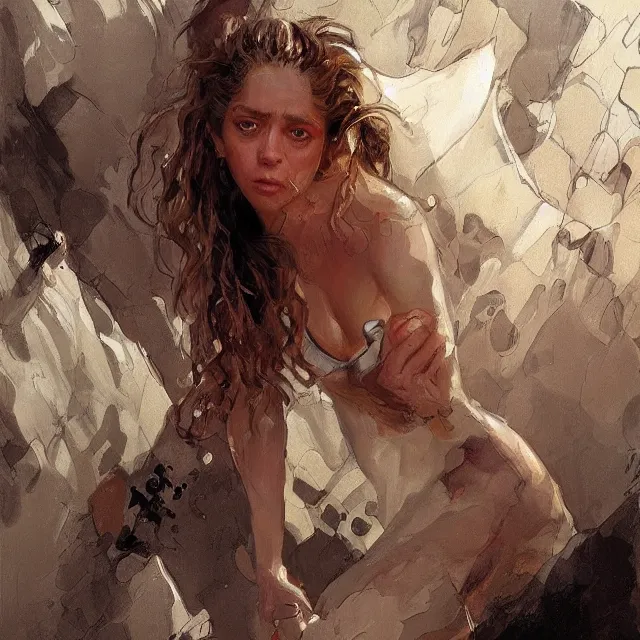 Image similar to shakira escaping prison, portrait, elegant, intricate, digital painting, artstation, concept art, smooth, sharp focus, illustration, art by konstantin korovin and daniel f. gerhartz and john howe