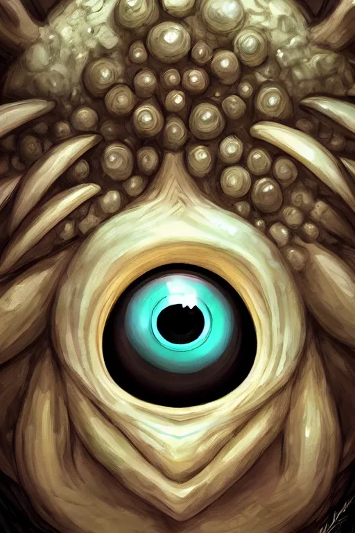 Prompt: a humanoid figure clam monster with large sphere eyes, highly detailed, digital art, sharp focus, trending on art station, plant, anime art style