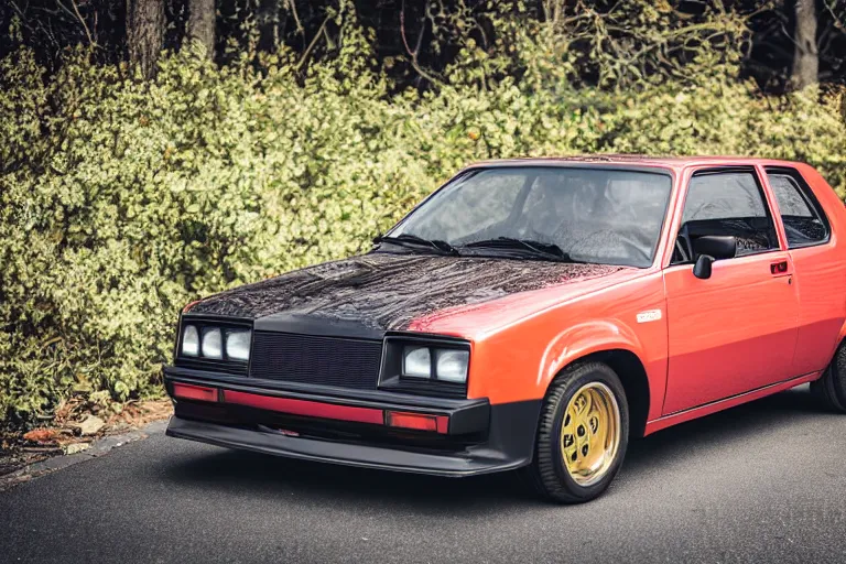 Prompt: 1985 supercharged with a blower Chevette, XF IQ4, 150MP, 50mm, F1.4, ISO 200, 1/160s, natural light, Adobe Photoshop, Adobe Lightroom, photolab, Affinity Photo, PhotoDirector 365